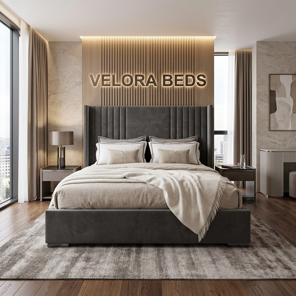 Cloudmoss Winged Panel Upholstered Bed