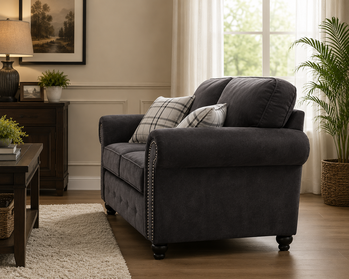 Hugo Black Bonded Leather 2 Seater Sofa