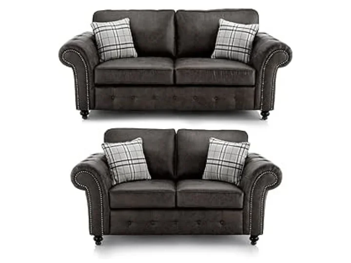 Hugo Black Bonded Leather 3+2 Sofa Set